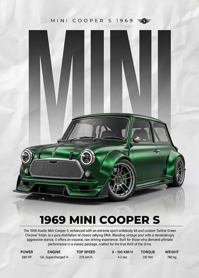A striking austin mini cooper 69 s car poster