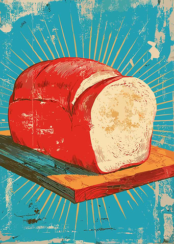 Vintage Bread Sunburst Poster – Retro Rustic Loaf Wall Art Illustration Print