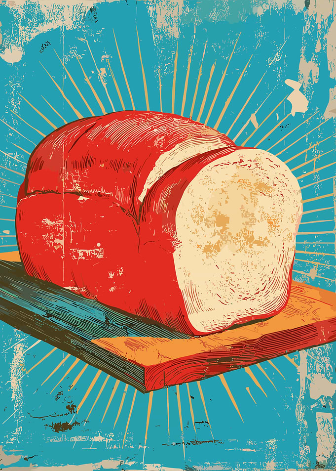 Vintage Bread Sunburst Poster – Retro Rustic Loaf Wall Art Illustration Print