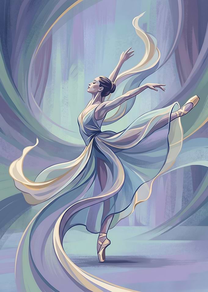 Ethereal Ballerina in Flowing Lavender Grace