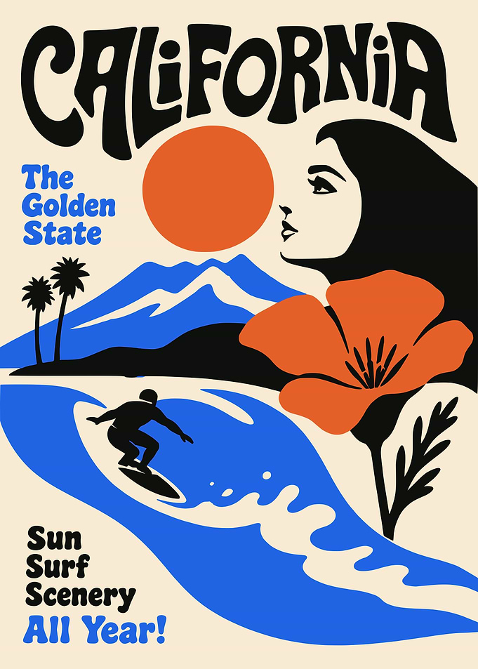 California Retro Surf Poster