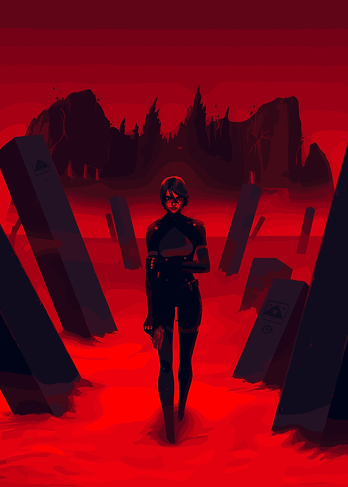 Sci-fi woman in red landscape