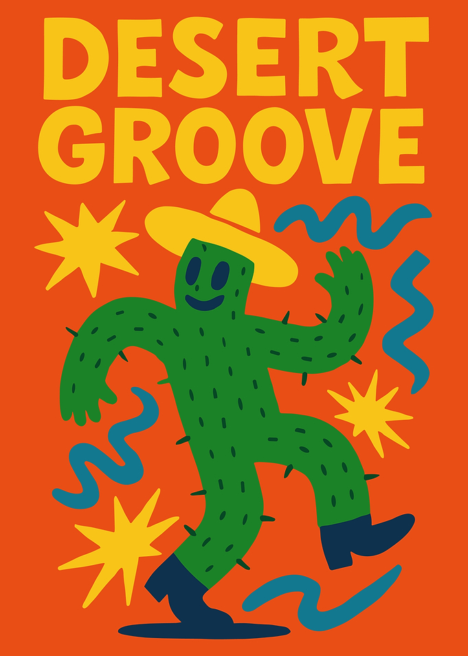 Dancing Cactus in Sombrero Desert Groove Pop Art Poster Wall Art