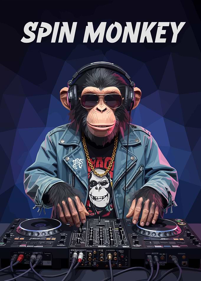 DJ Monkey with Headphones and Sunglasses