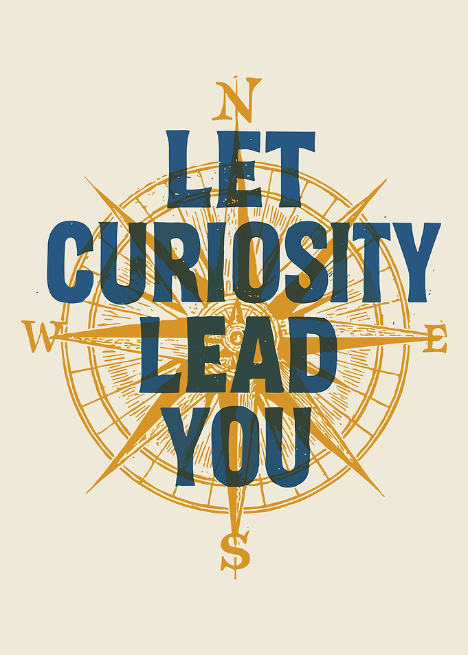 Vintage Compass Rose Inspirational Wall Art Poster – Let Curiosity Lead You Retro Typography