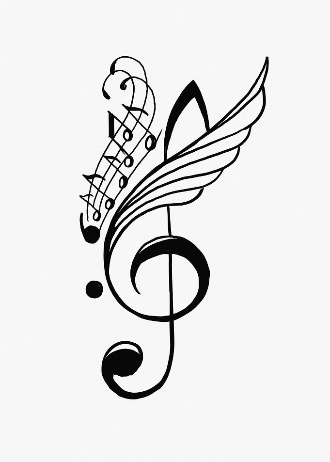 Musical Treble Clef with Wings and Notes