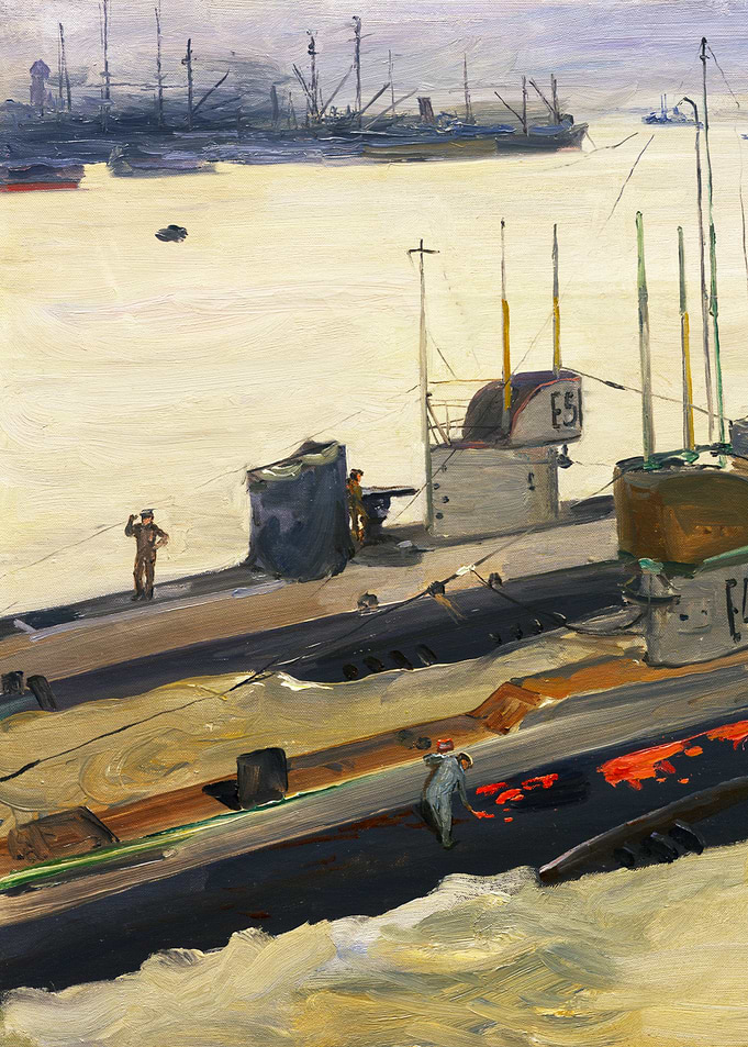 British Mine-laying Submarines, Harwich, 1917 by John Lavery WW1 Historical Painting