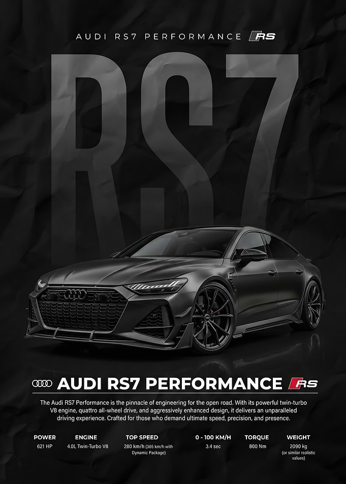 A dark black Audi RS7 Car Poster