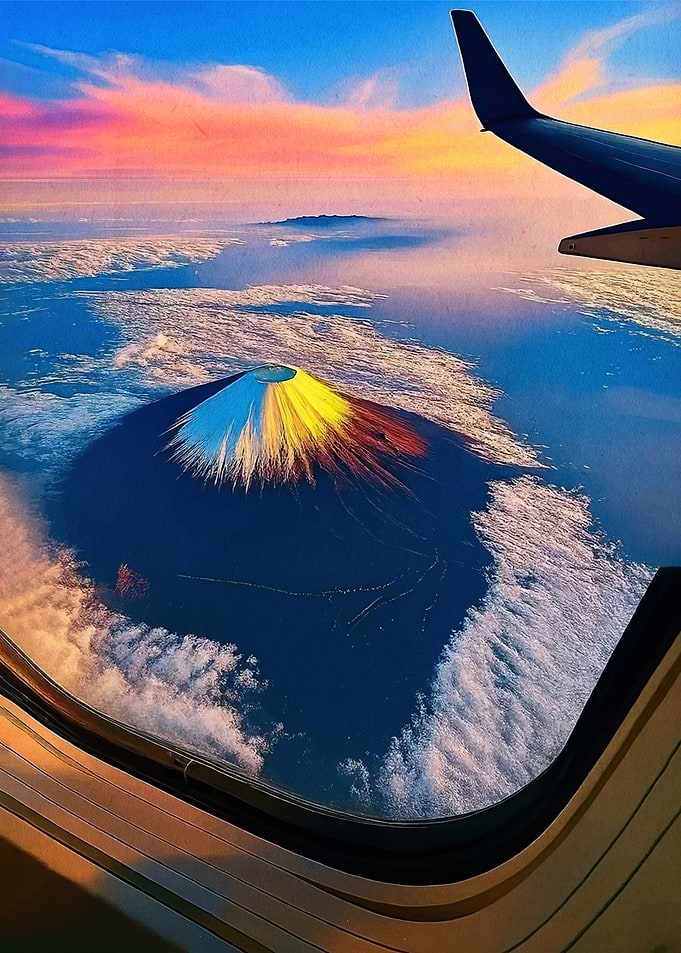 Airplane View of Mount Fuji at Sunset