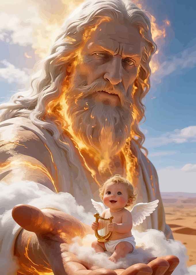 God Holding a Cherub with a Harp