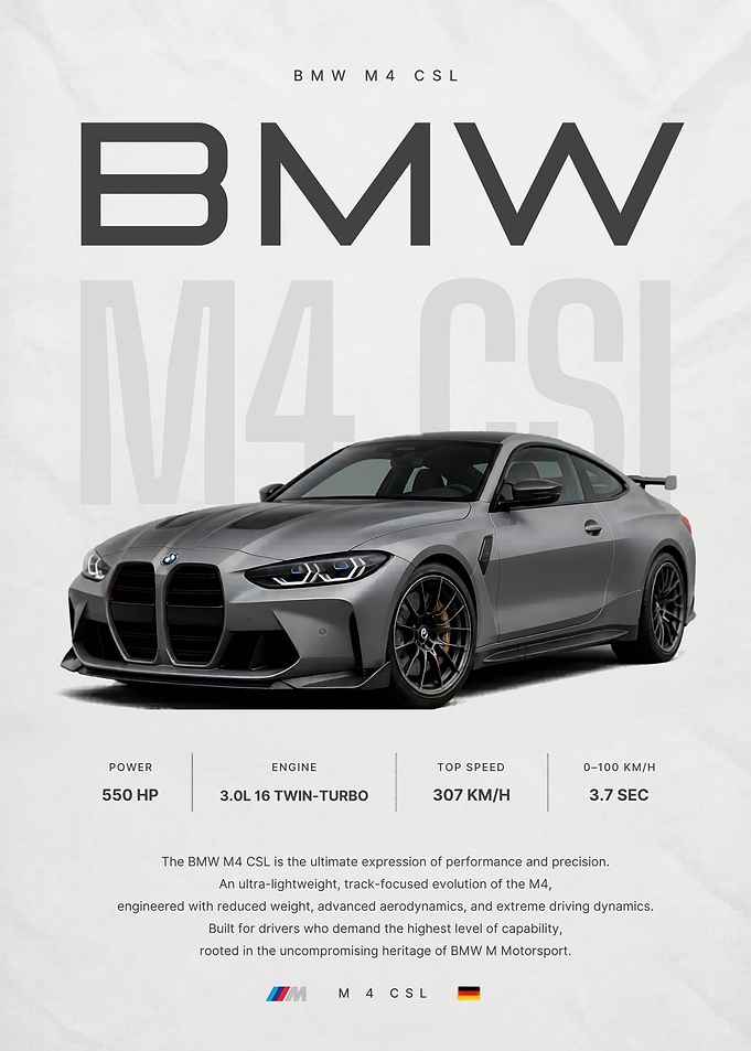 BMW M4 CSL Poster