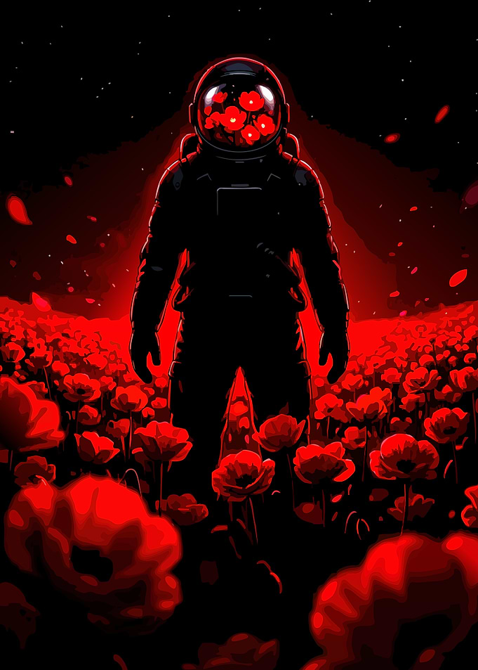 Astronaut in a field of poppies