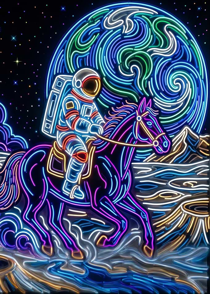 Astronaut Riding a Horse in Space