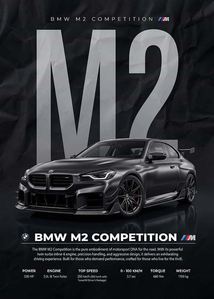 A dark black BMW M2 Competition Poster