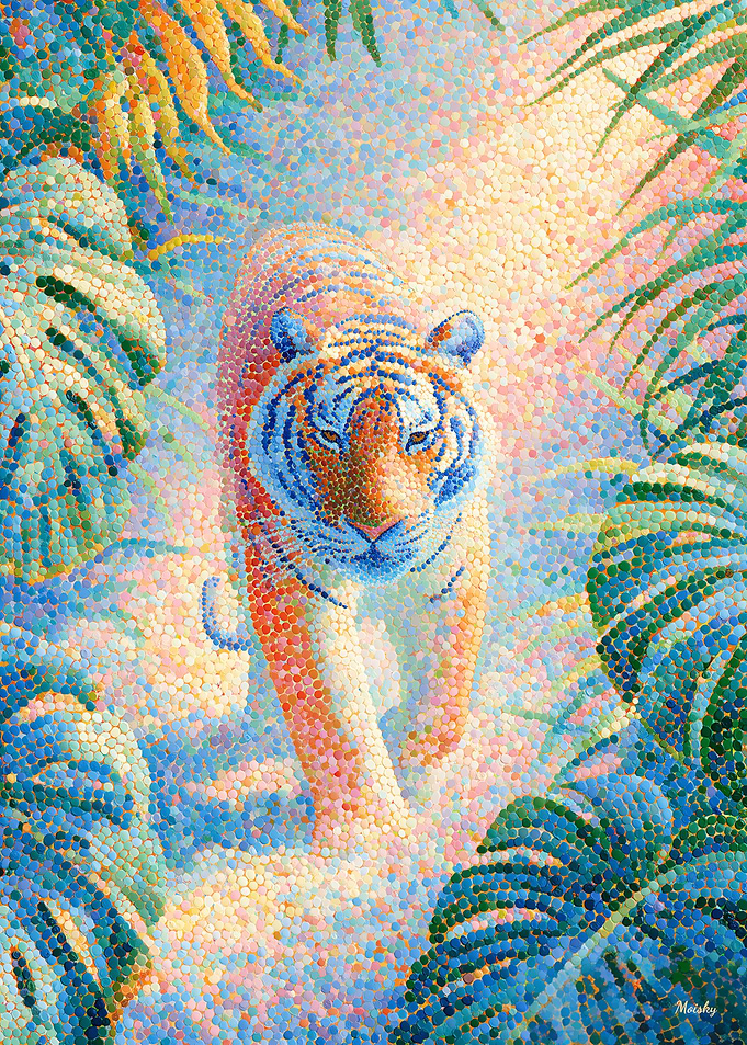 Prismatic Pointillism Tiger – Luminous Exotic Wildlife Wall Art