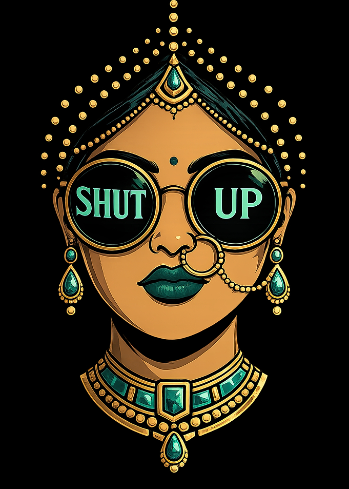 Indian Woman with 'Shut Up' Sunglasses