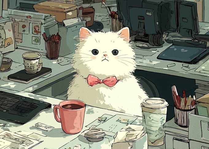 Cute Cat at Office Desk