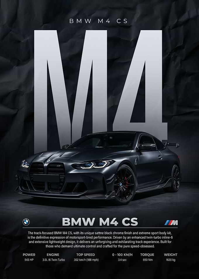 A dark dramatic bmw m4 cs car Poster