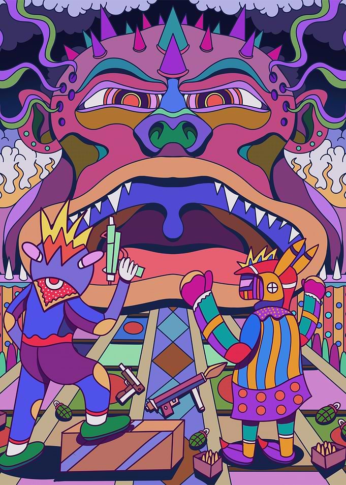 Psychedelic Creatures in a Surreal Battle
