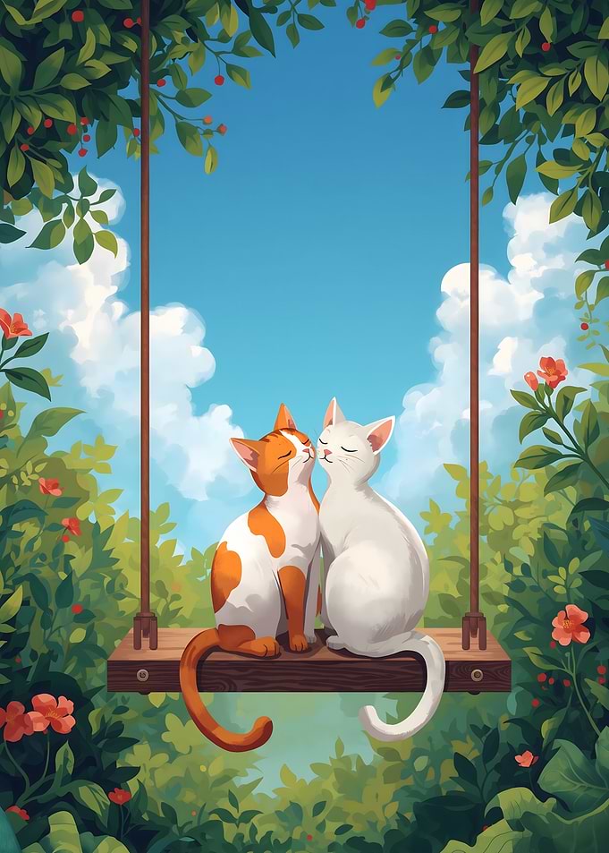 Cute Cats on a Swing