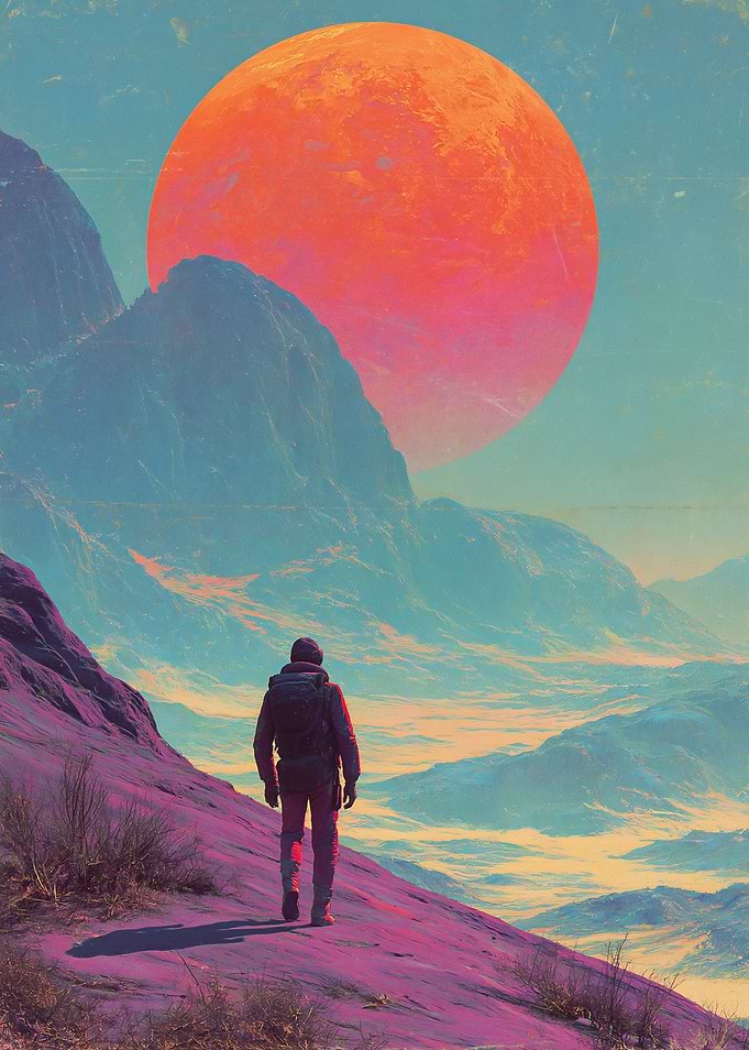 Astronaut exploring alien landscape
