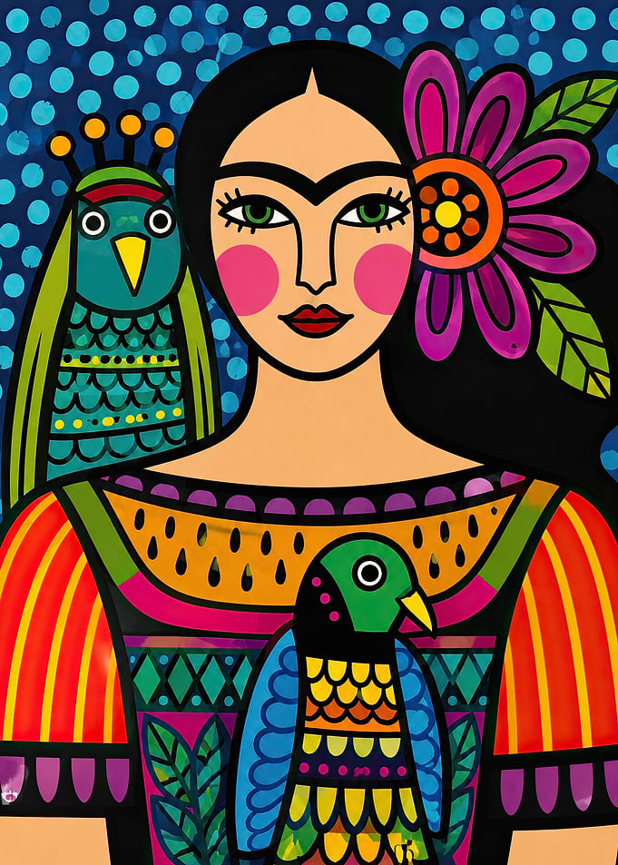 Woman with Birds and Flower
