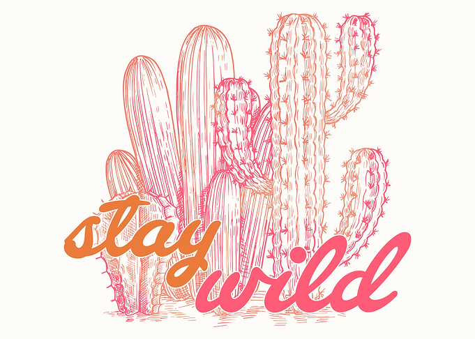 Stay Wild Cactus Wall Art Boho Desert Poster with Pink Orange Retro Illustration