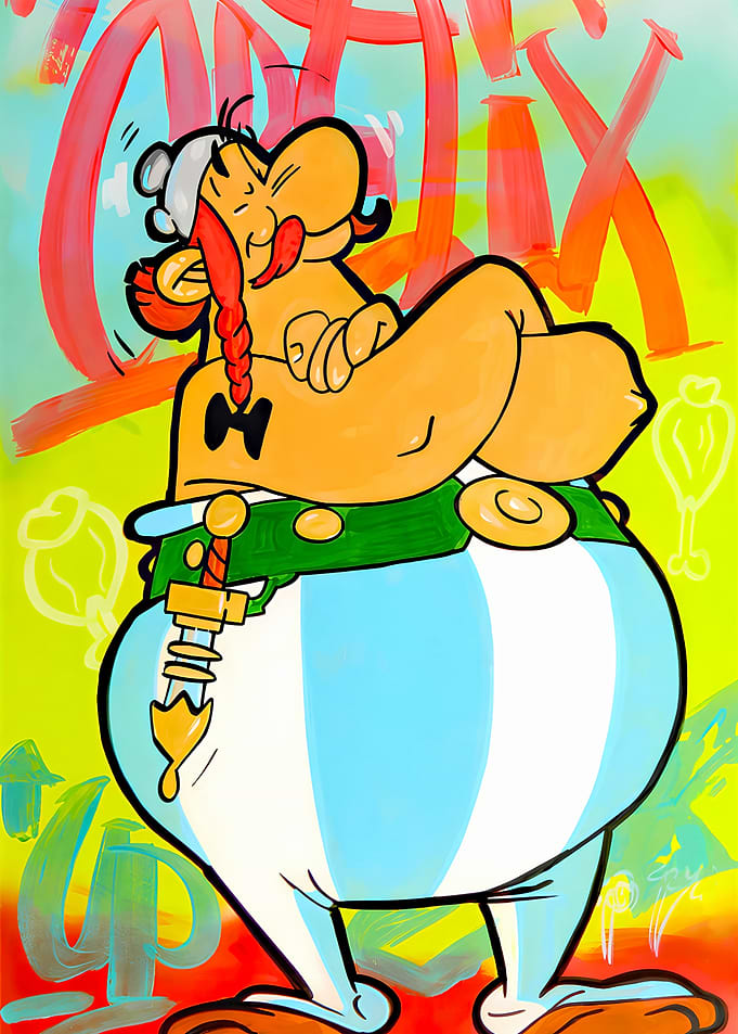 Obelix Painting with Graffiti Background