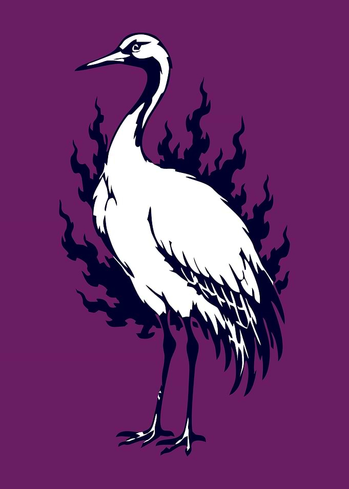White Crane with Dark Flames