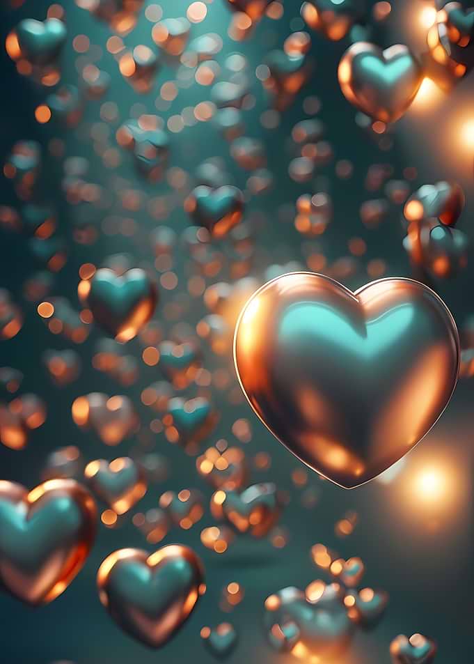 Metallic Hearts Bokeh Background