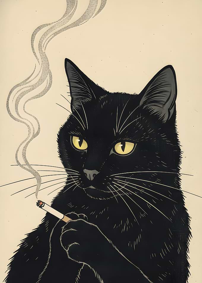 Black Cat Smoking a Cigarette