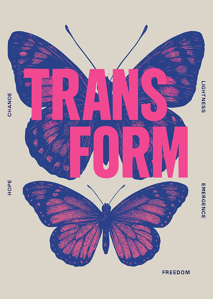Transform Butterfly Typography Poster Dark Blue Pink Inspirational Wall Art