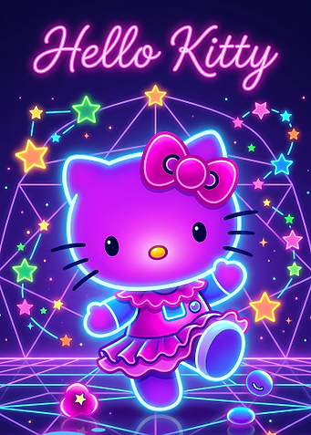 Hello Kitty Neon Retro Art