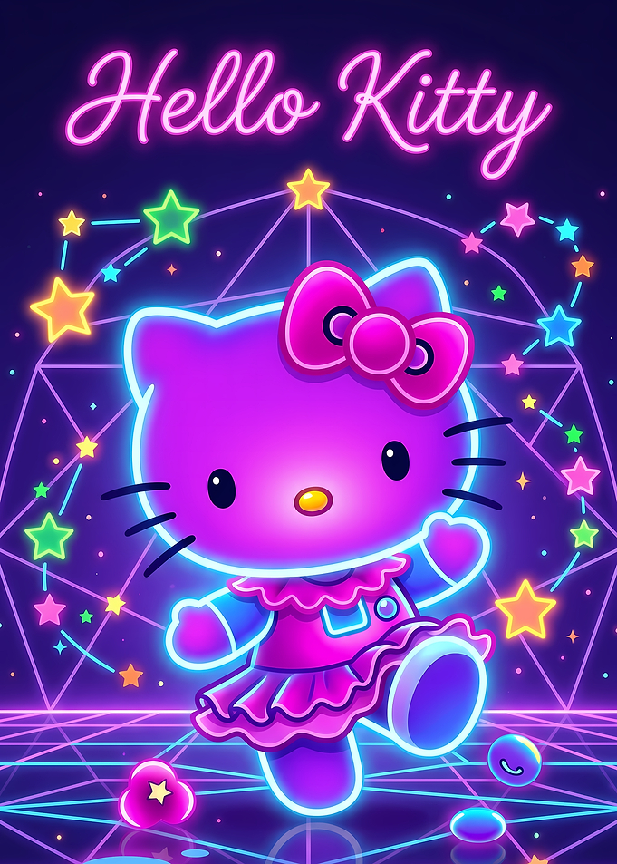 Hello Kitty Neon Retro Art