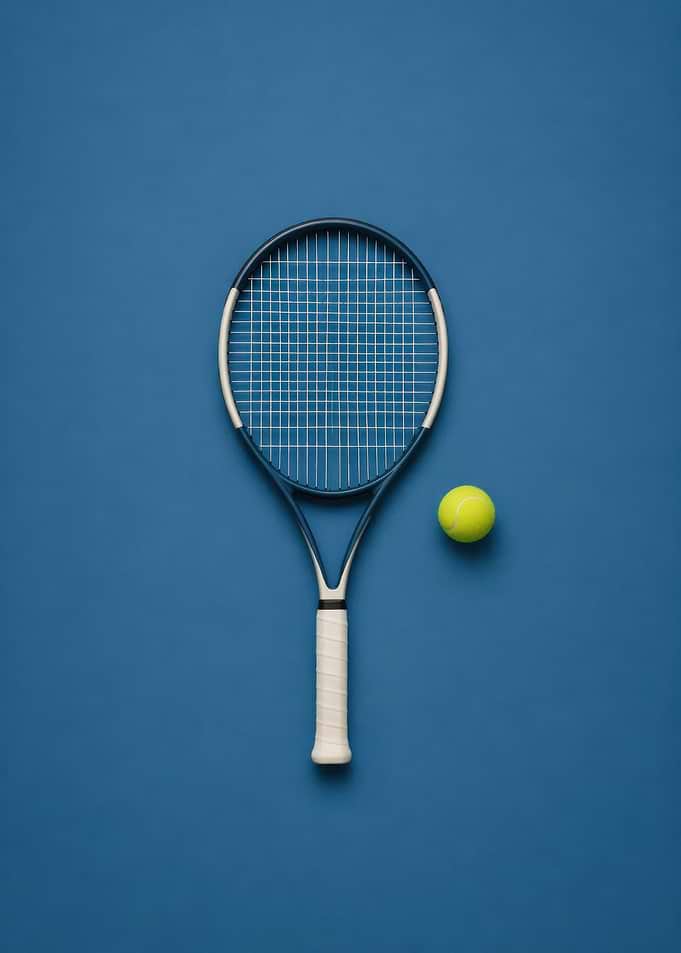 Tennis Racket and Ball on Blue - Minimalist Tennis Art