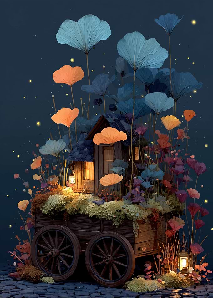 Enchanted Wagon House with Flowers