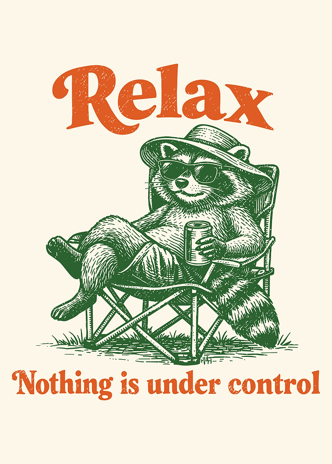 Relax Nothing Is Under Control Funny Raccoon Vintage Poster Wall Art