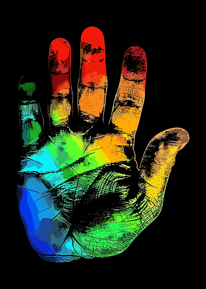 Rainbow Handprint Wall Art Poster | Colorful Abstract Neon Hand Silhouette Displate