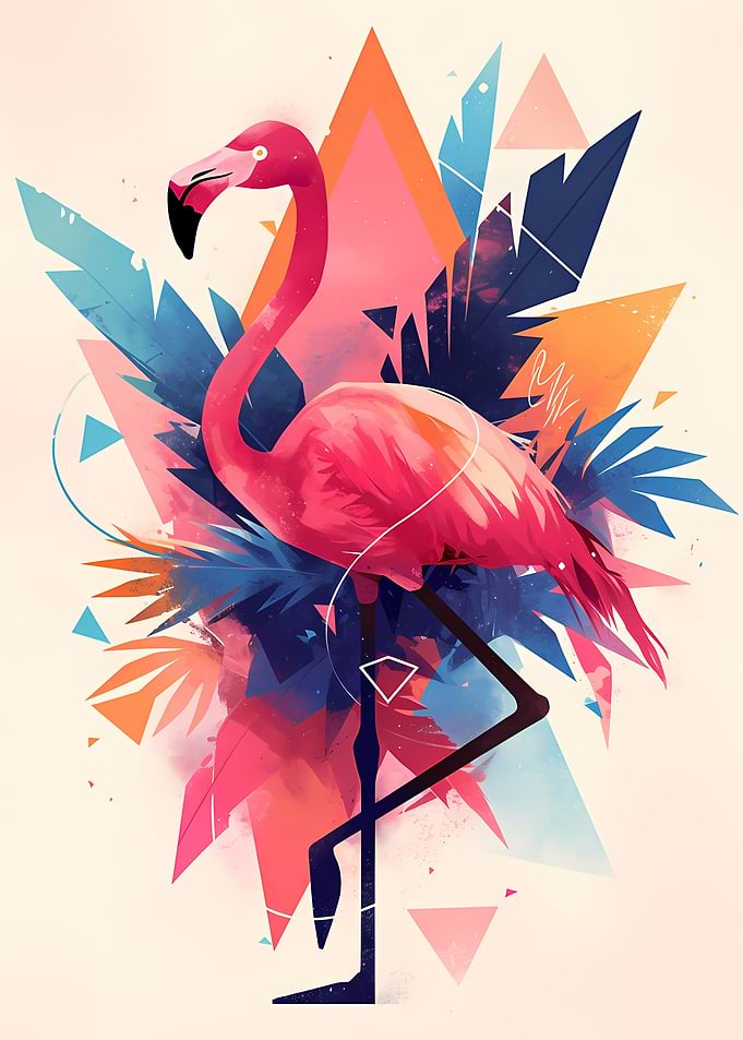 Vibrant Flamingo with Geometric Abstract Background