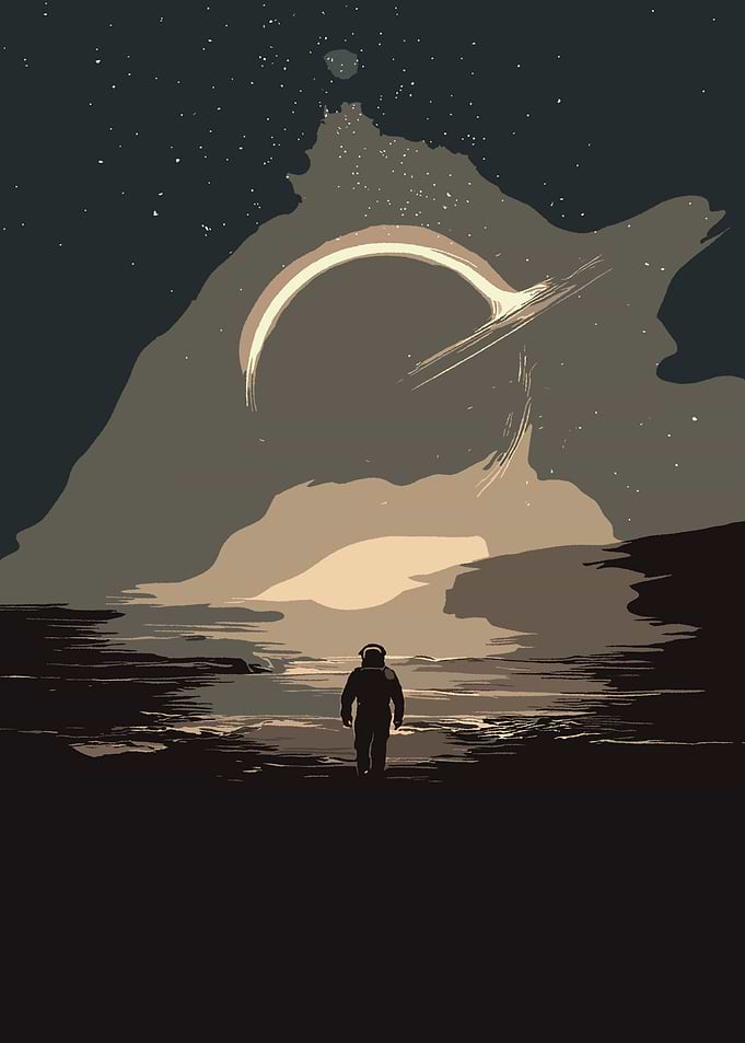 Astronaut facing a black hole