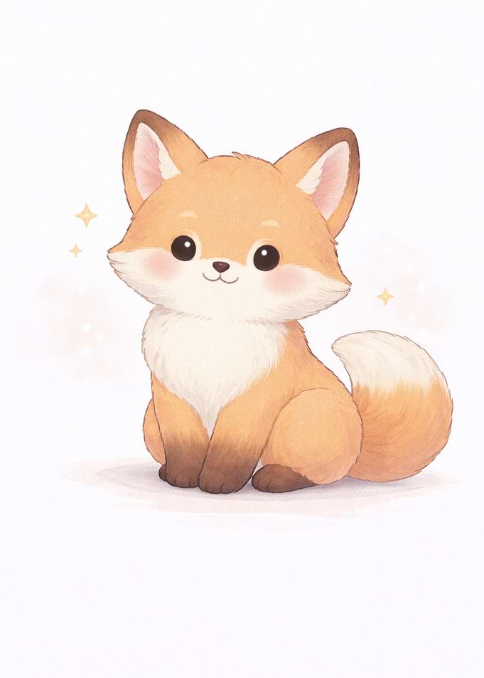 Cute Sitting Fox with Sparkles