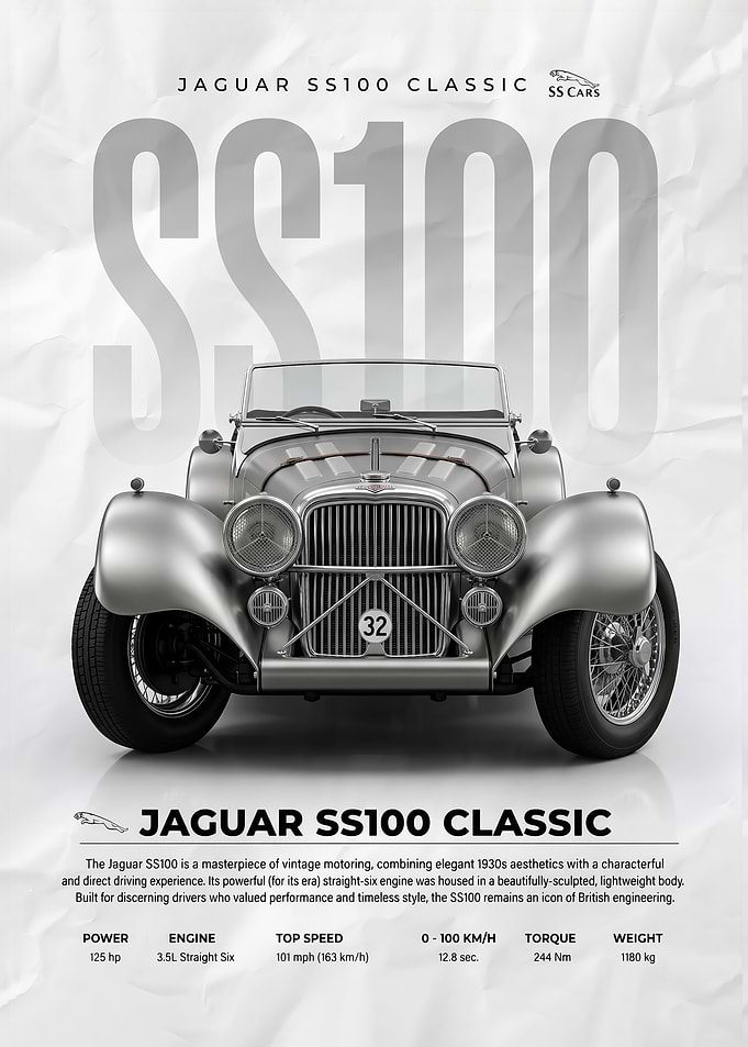 sleek old vintage jag SS100 Classic Car