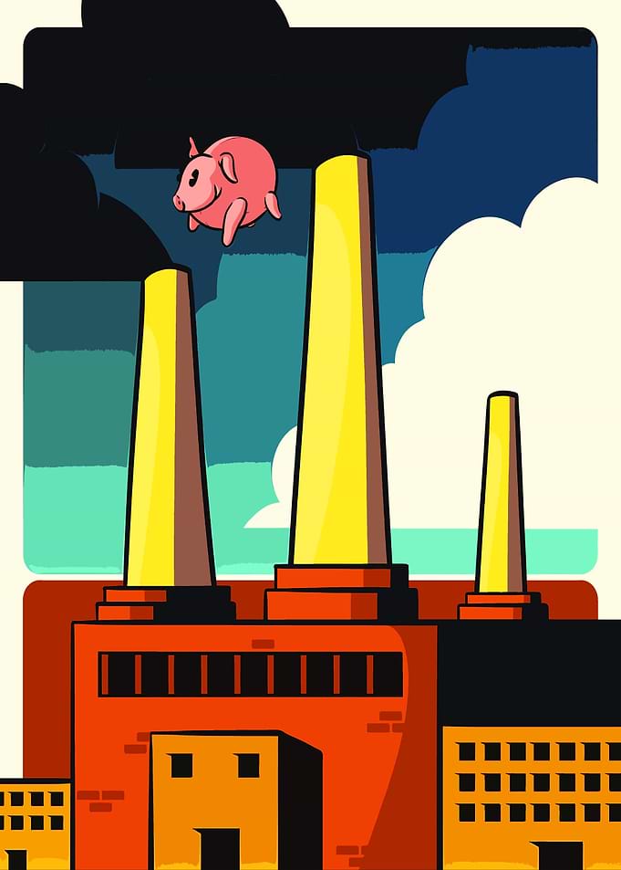 Pig Flying Over Factory