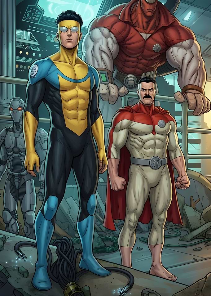Invincible Comic and Omni-Man in a Destroyed Room
