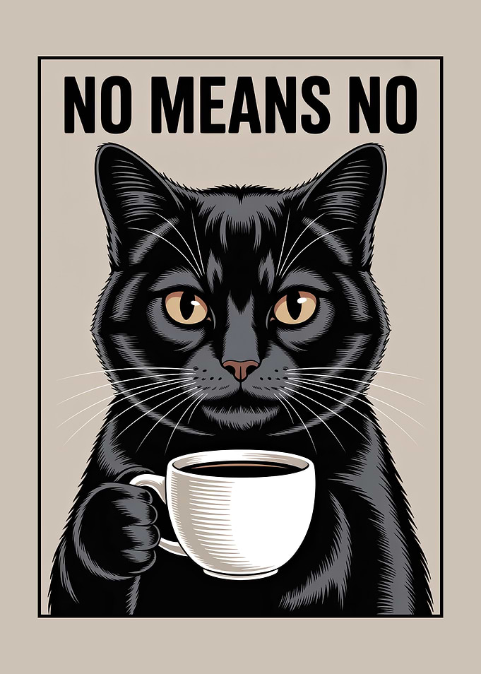 Cat and coffee NO MEANS NO