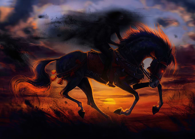 Dark Rider on a Black Horse Year of the Horse