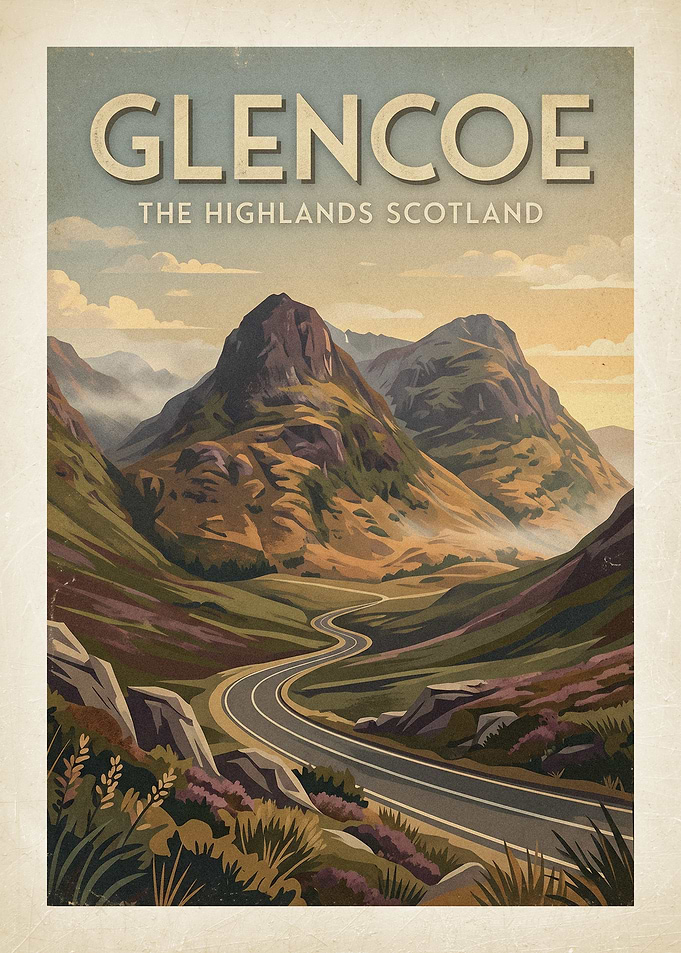 Glencoe The Highlands Scotland Vintage Poster