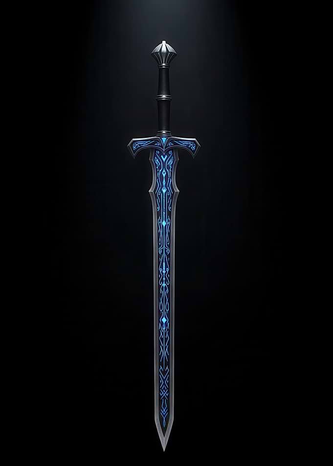 Fantasy Sword with Blue Runes