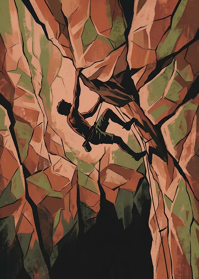 Rock Climber Conquering the Deep Canyon