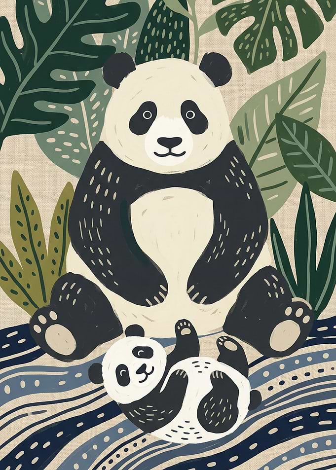Cute Pandas in a Jungle Setting